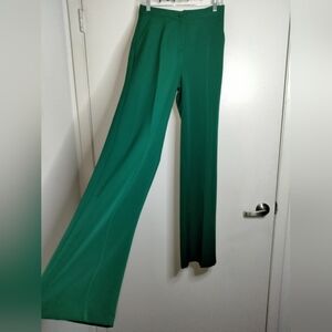M.O.R.A Fashion (Size L) Elegant Green Button Zip Slip Pockets Wide-Leg Pants